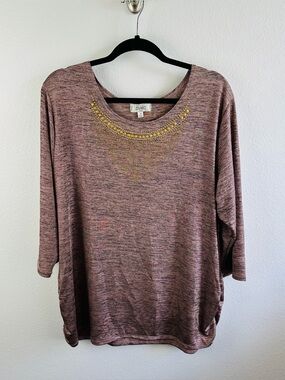 Shannon Ford Pink Gray Gold Embellished Top Flaw Size 1X